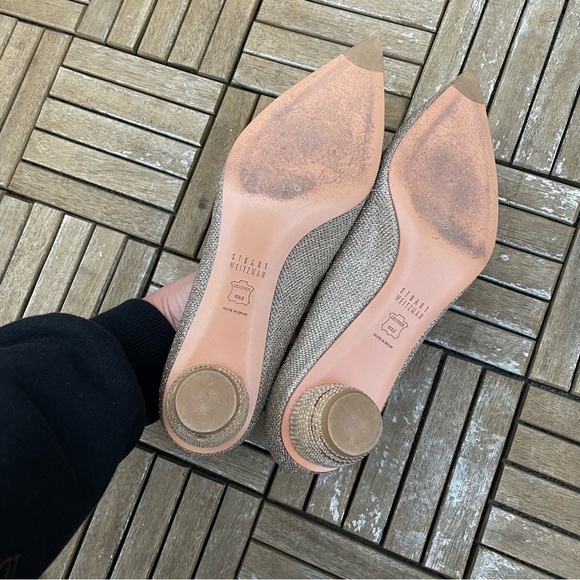 Stuart Weitzman- Pointed-Toe Platinum Poco Metallic Pump Rhinestone Size 8.5 - Picture 6 of 10